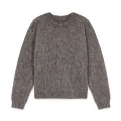 Vintage Long Sleeve Crew Neck Brown Mens Mohair Blend Knit Pullover