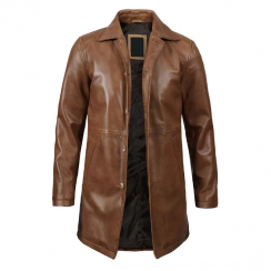 Mid Long Winter Leather Coat With Turn Down Collar for Men