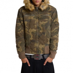 4 Pcs Winter Outdoor Full Zip Fur Hooded Camo Cotton Jacket